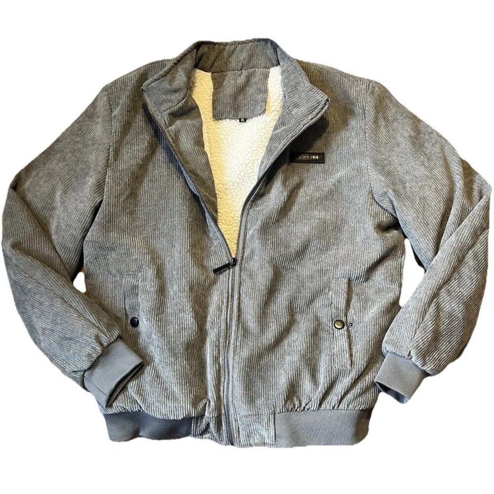 Nine West Corduroy Sherpa Lined Bomber Jacket Women XL Full Zip Brown